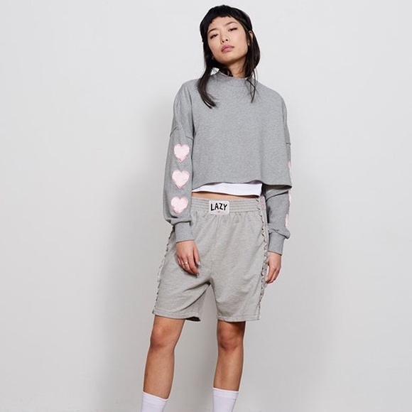 RARE Lazy Oaf crop sweatshirt OS puffy hearts! - Picture 2 of 6